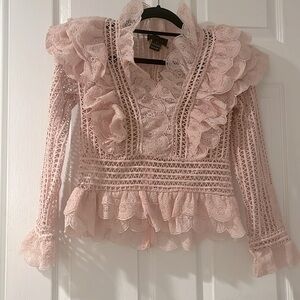 Gracia Pink Lace Ruffle Blouse